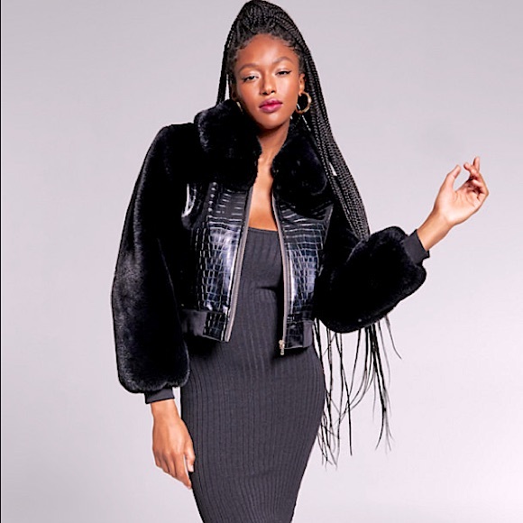 Jeannie Mai X INC: Faux Fur & Leather Bomber Jacket - Picture 1 of 4